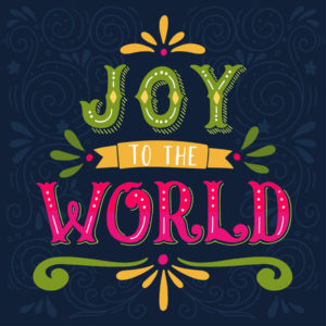 joy to the world. christmas retro poster with hand 